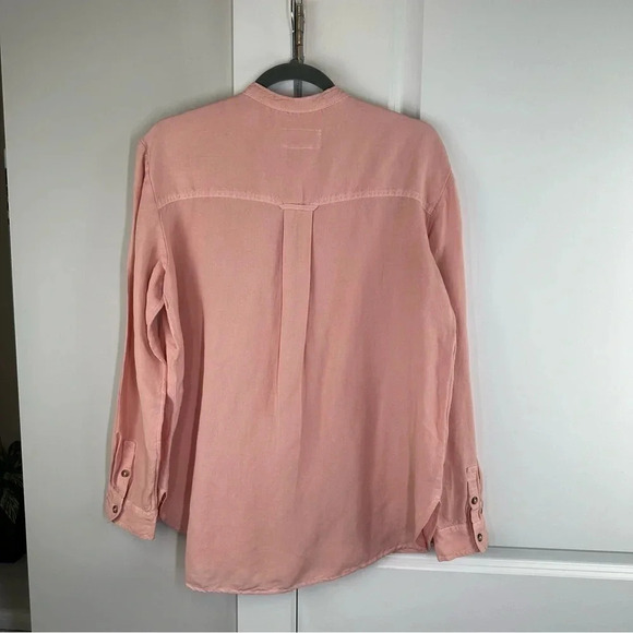 PILCRO Anthropologie Peach Button Linen Blend Ruffle Front Blouse Size Medium - Picture 2 of 8